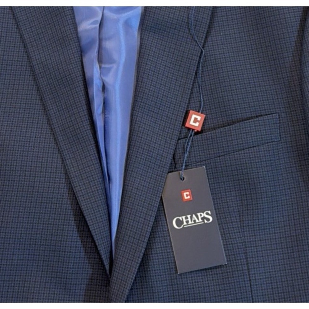 Chaps Mens Performance Comfort Fit Stretch Suit Jacket Navy Blue Check 44R NEW